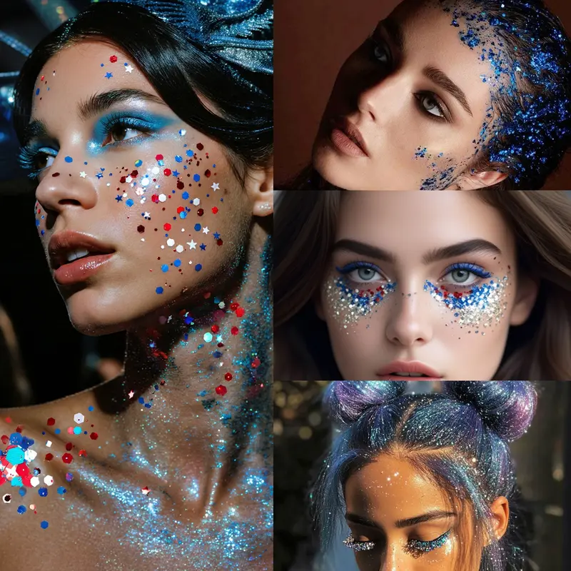 World Cup,Party, Independence Day,Festival & Fun Holiday | 3-in-1 Patriotic Glowđâ¨Red, White & Blue Glitter Body Stick