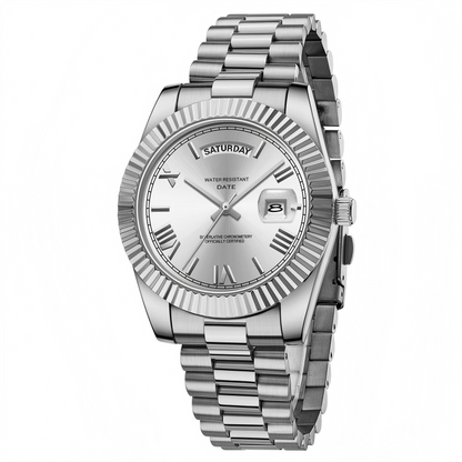 Luxury Dress Watch, rose gold Dial, Stainless Steel Band, Rotating Quartz Analog Waterproof Luminous