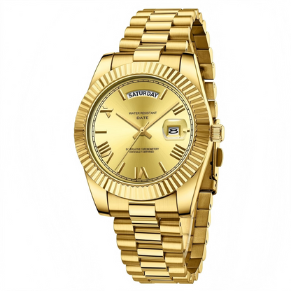 Luxury Dress Watch, rose gold Dial, Stainless Steel Band, Rotating Quartz Analog Waterproof Luminous