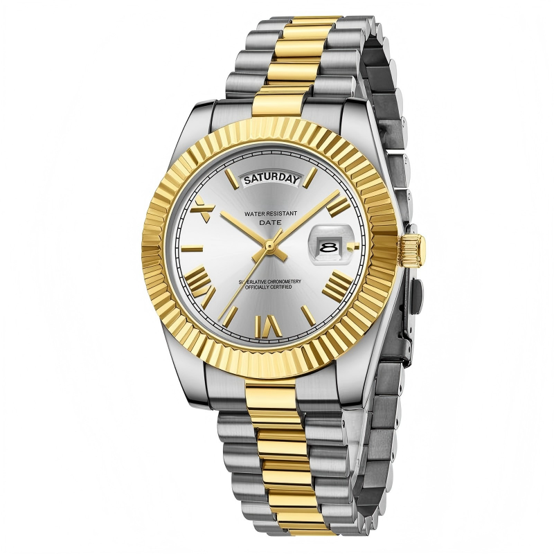 Luxury Dress Watch, rose gold Dial, Stainless Steel Band, Rotating Quartz Analog Waterproof Luminous