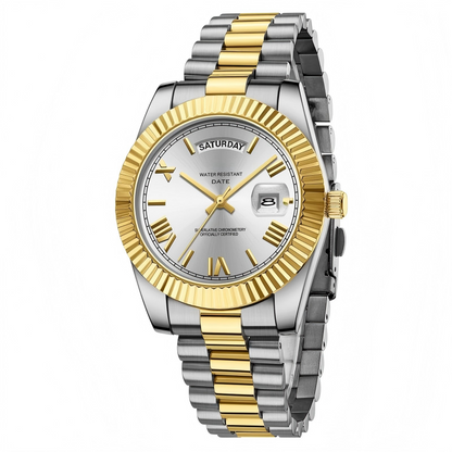 Luxury Dress Watch, rose gold Dial, Stainless Steel Band, Rotating Quartz Analog Waterproof Luminous