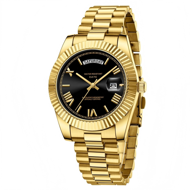 Luxury Dress Watch, rose gold Dial, Stainless Steel Band, Rotating Quartz Analog Waterproof Luminous