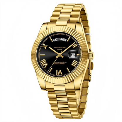 Luxury Dress Watch, rose gold Dial, Stainless Steel Band, Rotating Quartz Analog Waterproof Luminous
