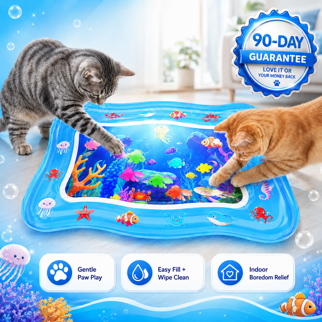 Cat Water Sensory Play Mat ready for indoor paw play
