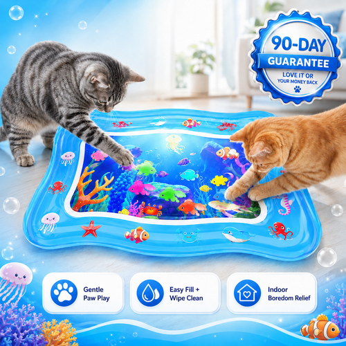 Cat Water Sensory Play Mat — Interactive Ocean Fish Toy for Bored Indoor Cats & Kittens