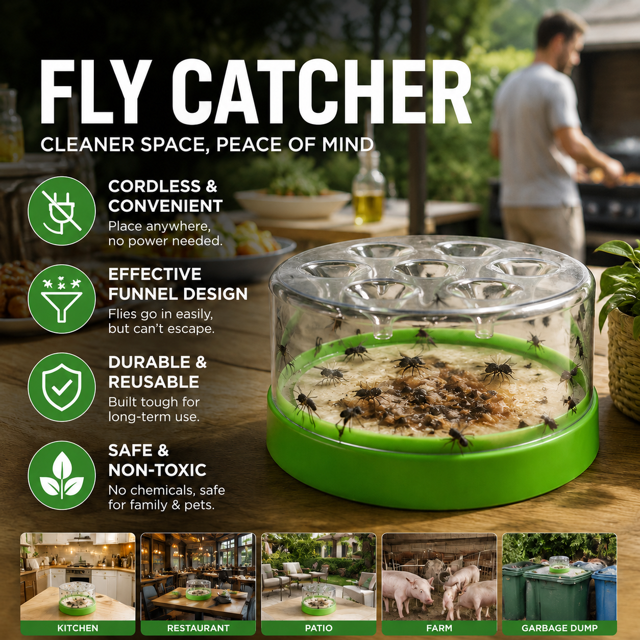 Reusable fly trap—no electricity, no poison! 🏠 Safe to use in the kitchen and around children and pets