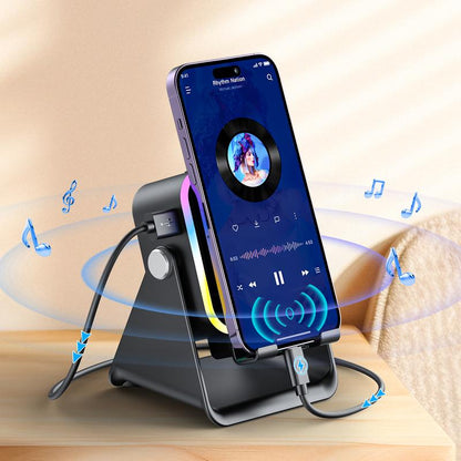 🎶 5-in-1 Wireless Induction Bluetooth Speaker with Adjustable Phone Stand📱
