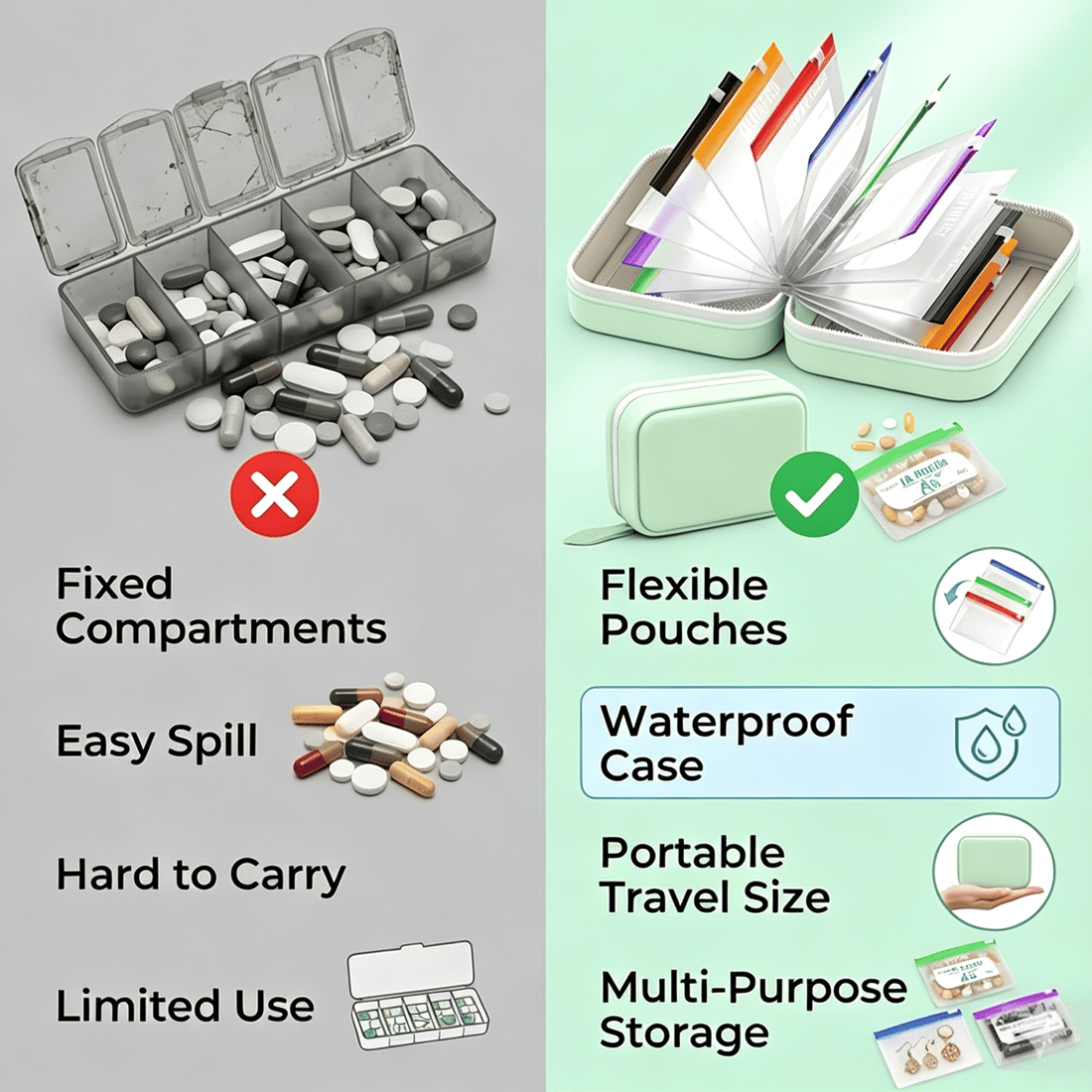Waterproof Pill Pouch Set – Large Weekly Travel Medicine Organizer💊