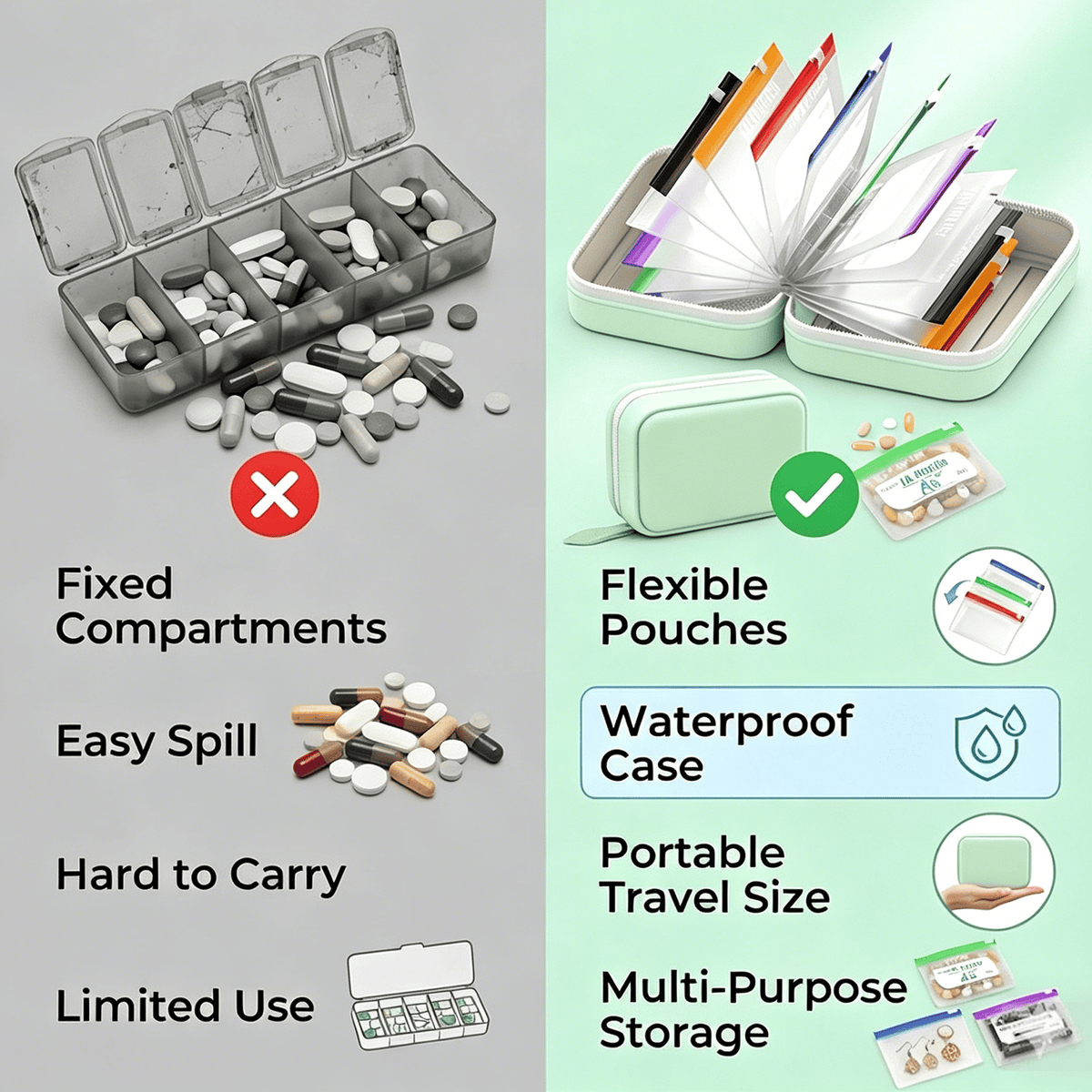 Waterproof Pill Pouch Set – Large Weekly Travel Medicine Organizer💊