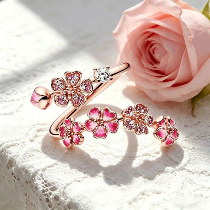Peach Blossom Floral CZ Adjustable Ring🌸