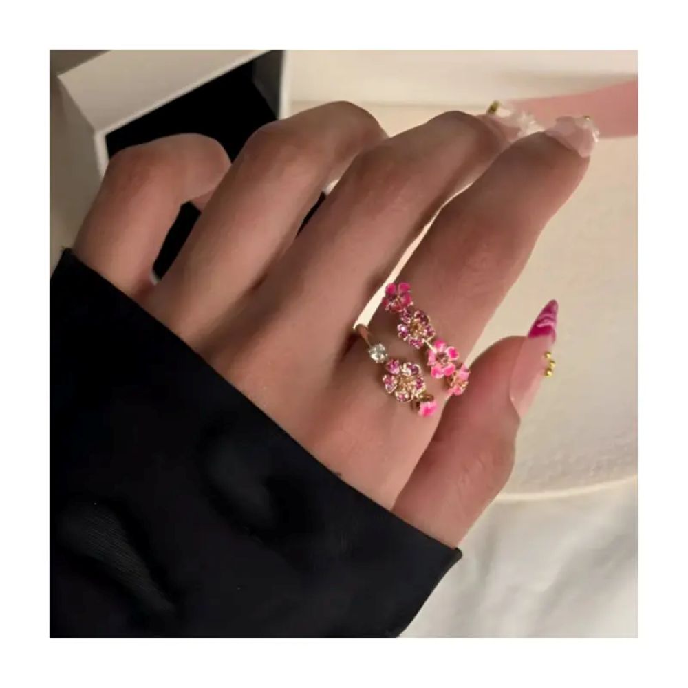 Peach Blossom Floral CZ Adjustable Ring🌸