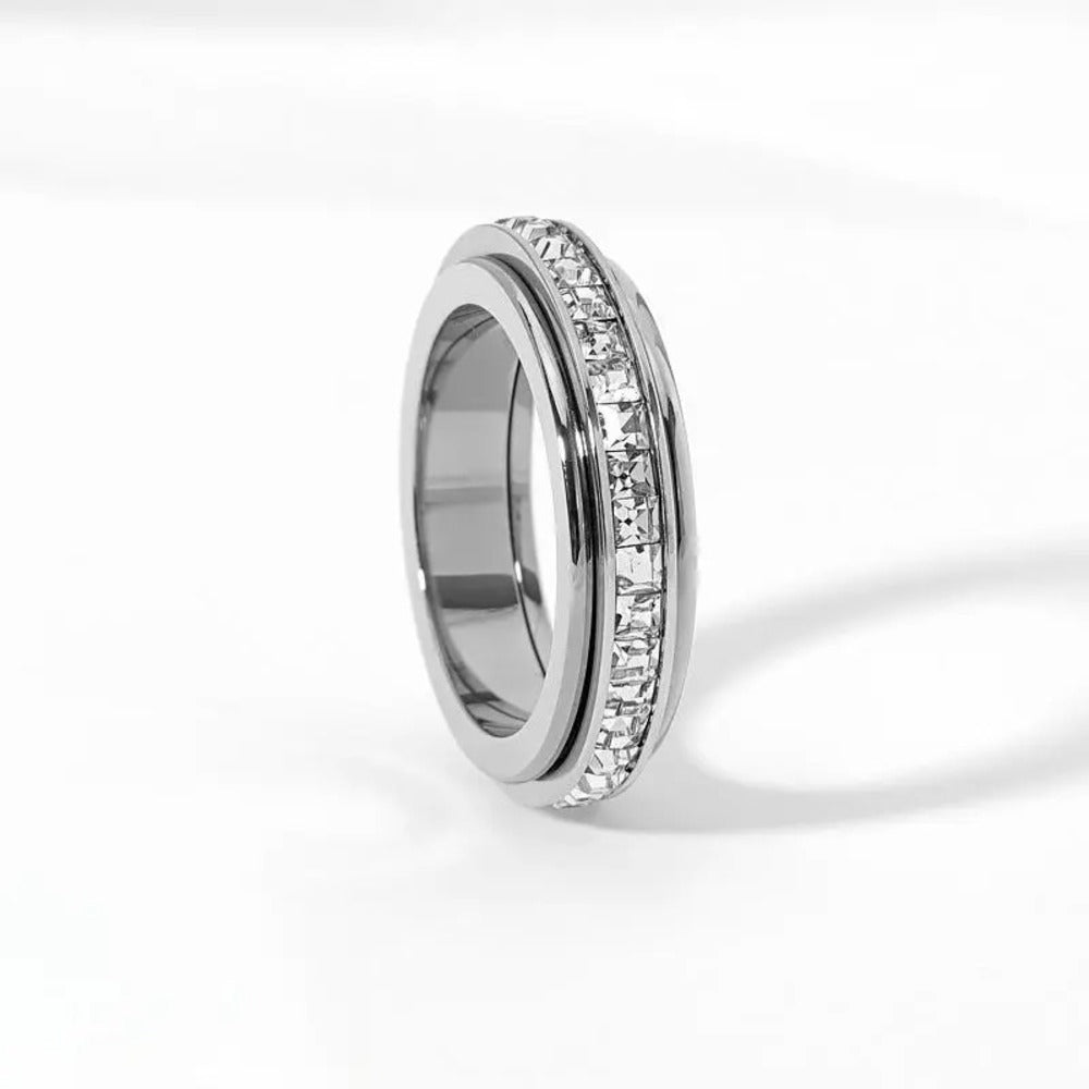 Titanium Steel Spinner Fidget Band Rings with Cubic Zirconia for Stress Relief