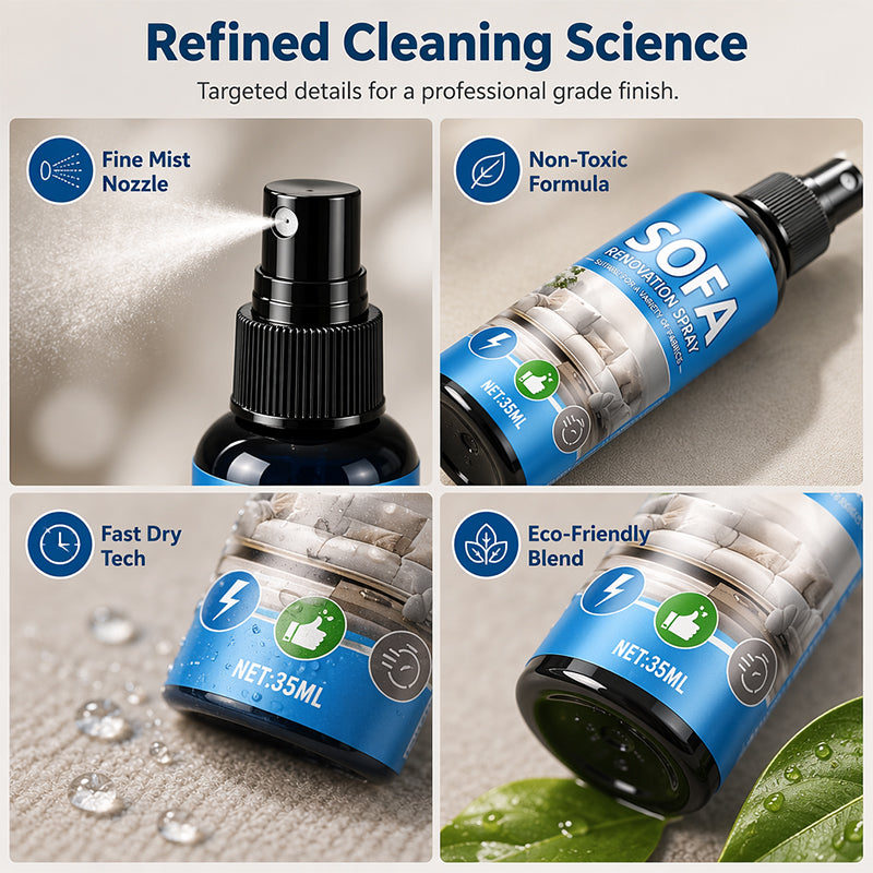 No‑Rinse Fabric Cleaner Spray🛋️✨ – Just spray & wipe – no water, no rinsing. Perfect for sofas, carpets & upholstery